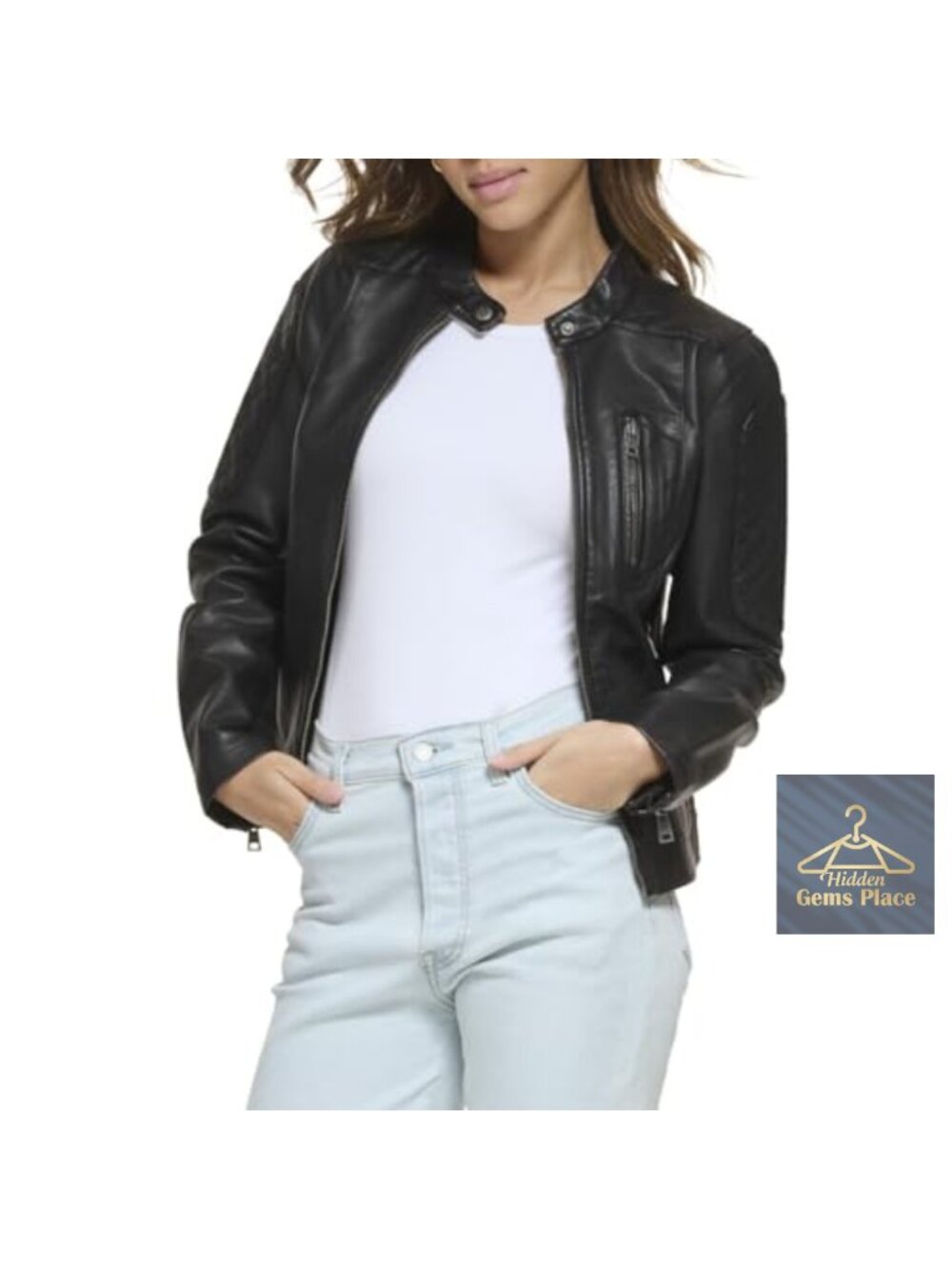Faux Leather Motocross Racer Jacket Women's Quilted Zip Front